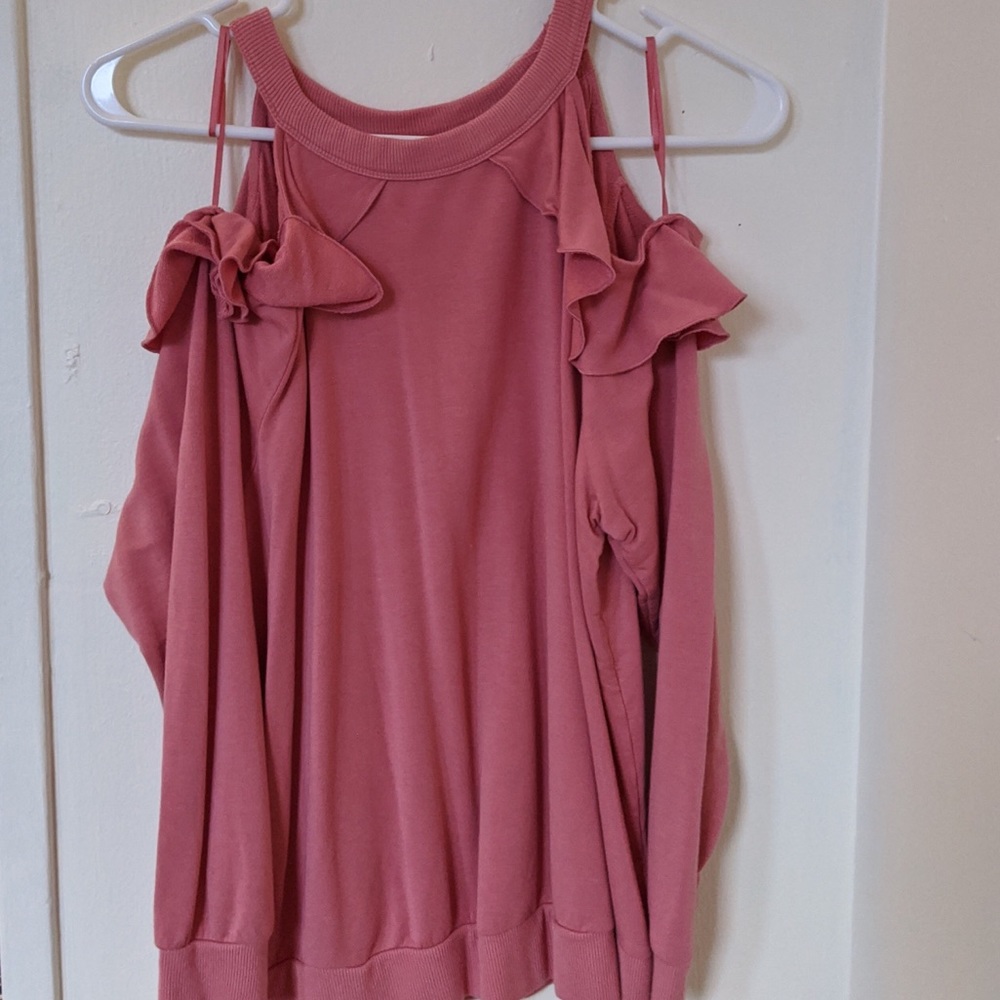 Cold shoulder ruffle sweater